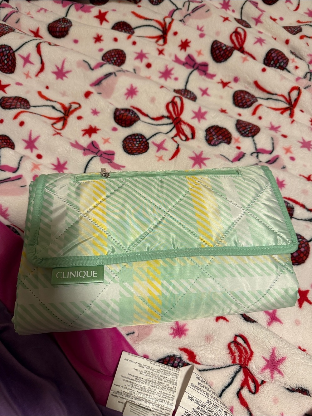 NWT Clinique Limited Edition Quilted Picnic Blanket - Plaid